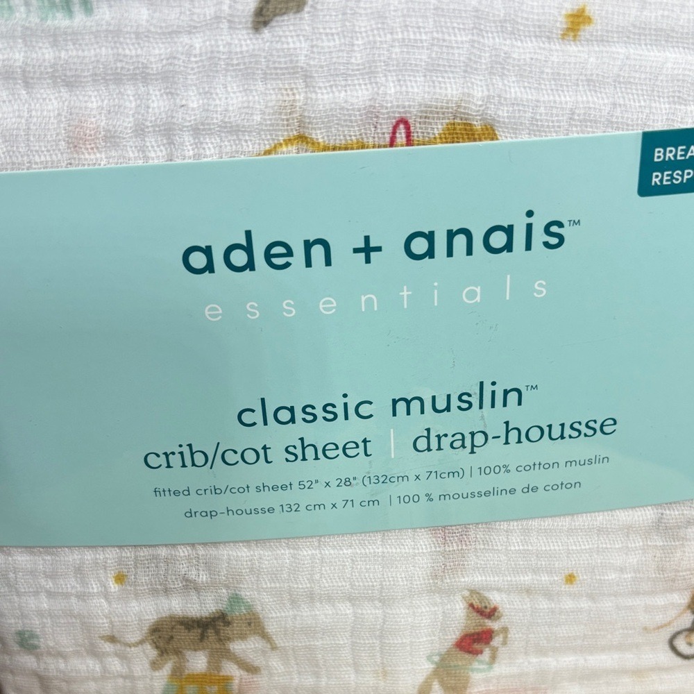 Aden & Anais 100% Cotton Muslin Classic Fitted Crib Sheet White Circus Print New - Picture 4 of 6